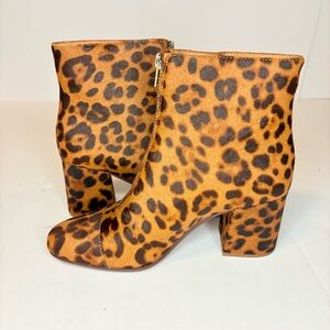 Madewell Front Zip Leopard Calf Hair Maple Syrup Multi Ankle Booties Sz7 Mobwife